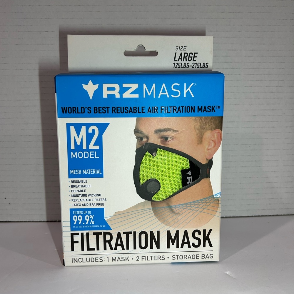 RZ Mask M2 Reusable Mask -  Color Safety Green and Size Large,